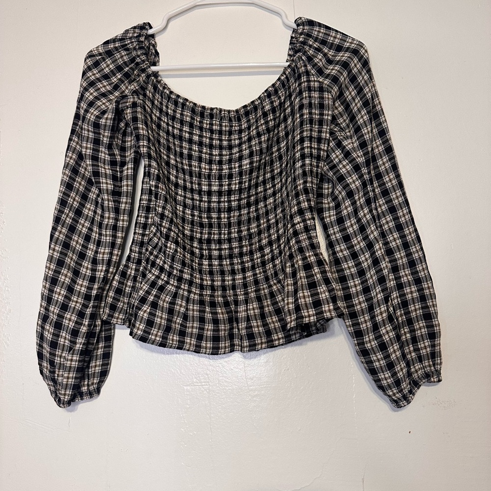 Hollister Black and White Plaid Blouse